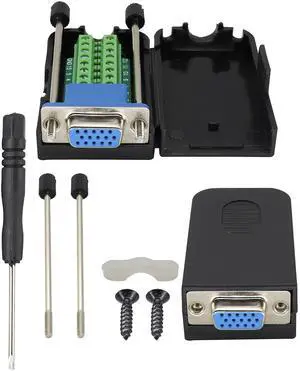 BUCIER VGA Bolt Screw Adapte D-SUB DB15 VGA Female Port to 15 Pin/Way Female Terminal Breakout Board Connector DB15 3 Row VGA Terminal Adapter with Case&Screw (2Pcak/Female)