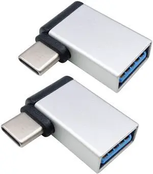 BUCIER Right Angle USB C to USB 3.0 Adapter 90 Degree Type C Male to USB A 3.0 Female Converter,On The Go(OTG) for Smartphone,Laptops,Mouse Keyboards,More USB and Type-C Devices (2 Pack-Silver M/F)