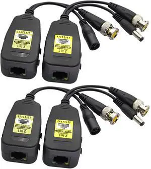 BUCIER Passive Video Balun RJ45 to BNC Transceiver Transmitter HD-CVI/TVI/AHD/CVBS with DC Power Connector for 960P 1080P 3MP 4MP 5MP 8MP CCTV Security DVR Surveillance Camera System(18 cm-2Pairs)