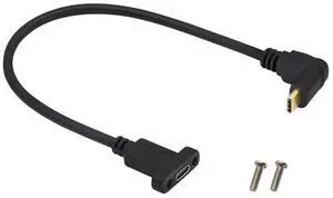 BUCIER Up&Down Angle 3.1Type C Gen 2 Cable (3A) 90 Degree USB 3.1 Type C Male to Female Panel Mount Screw Cable, Supports Charging,Data,Audio,Video Cable for Laptop,Tablet,Mobile Phone(0.3M/1ft)