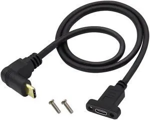 BUCIER 90 Degree 3.1Type C Cable 4K&60hz Up&Down Angle USB 3.1 Type C Male to Female Panel Mount Cable,Supports Charging,Data,Audio,Video Cable Compatible Samsung S10 S9 S9+ S8,MacBook(0.6M/2ft)