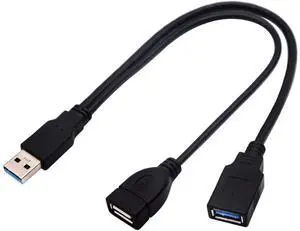 BUCIER USB 3.0 A Y Splitter Cable, USB 3.0 A Male to Dual USB 3.0 A Female + USB 2.0 A Female Extra Power Charging & Data Transfer Dual USB Y Splitter Cable (30cm/12inch-M/Dual F)