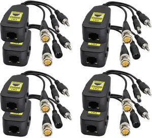 BUCIER BNC to RJ45 Transmitter Transceiver DC Power Passive Audio Video Balun HD-CVI/TVI/AHD/CVBS with DC Jack for 720P-1080P 3MP 4MP 5MP 8MP CCTV Security DVR Surveillance Camera System(19cm/4Pairs)