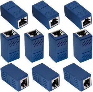 BUCIER RJ45 Cat6 Adapter Ethernet Cable Extender Cat6 Female to Female Inline Network Cable Coupler Cat6 Cat5 Cat5e Ethernet Coupler Adapter (Blue-10 Pack)