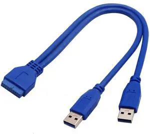 BUCIER 2 Port USB 3.0 Splitter Adapter Cable Dual Port USB 3.0 A Male to 20 Pin Motherboard Header Extension Cable for USB Ports Directly to Computer Motherboard Cable(30cm/12inch-USB M)