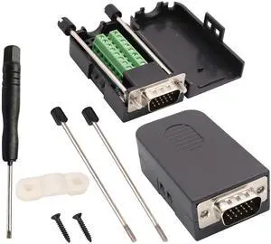 BUCIER VGA Screw Terminal Block Adapter D-SUB 15 Pin 3 Row DB15 VGA Male to 16 Pin/Way Female Serial Terminal Breakout Board Connector Signal Module with case (2Pcak/Male)