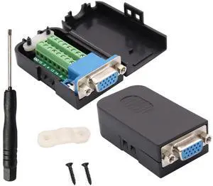 BUCIER VGA Screw Terminal Block Adapter D-SUB 15 Pin 3 Row DB15 VGA Female to 16 Pin/Way Female Serial Terminal Breakout Board Connector Signal Module with case (2Pcak/Female)
