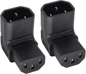 BUCIER 90 Degree C13 to C14 AC Powe Adapter, IEC C13 Female to IEC C14 Male PDU 3 Pin Power Socket Extension Converter for Computer LED HDTV Monitor Etc. (2 Pack) (UP Angled)