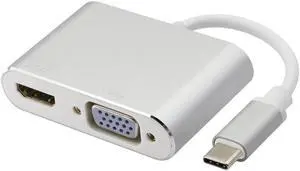 BUCIER USB Type C to HDMI+VGA Adapter, 2 in 1 4K UHD Dual Screen Display for MacBook Pro 2019, Samsung S8/9, Note8, HUAWEI Mate 10(15cm/6inch)(VGA+HDMI)