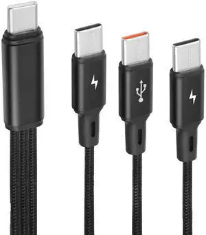 BUCIER USB C Splitter Cable,USB C Male to 3 Type-C Male Charge Cable,3 in 1 Nylon Braided Charging Cord with 3x0.2m Cable, 5A Fast Charge,Compatible with Mobile/Android and More 0.65 FT-0.2M