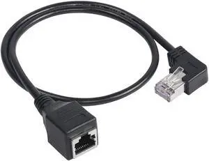 BUCIER 90 Degree RJ45 Ethernet Extension Cable,Turn Right Cat5 LAN Cable Extender RJ45 Network Patch Cord Male to Female Connector for Router Modem Smart TV PC Computer Laptop (Right Black-50CM)