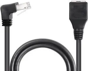 BUCIER 90 Degree RJ45 Ethernet Extension Cable,Turn Up Cat5 LAN Cable Extender RJ45 Network Patch Cord Male to Female Connector for Router Modem Smart TV PC Computer Laptop (Up Angle Black-50CM)