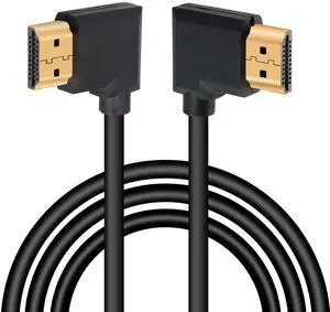 BUCIER 4K HDMI Cable 1.4,90 Degrees Angle HDMI Male to Male Cable 4k@30Hz,Gold-Plated Connector,Support ARC, 3D, Ethernet,for HD TV, Lactop, PC,Projector-Black(1m/3.2Ft) (Black - Left to Right)