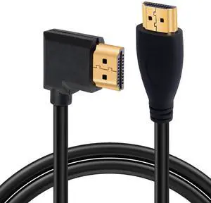 BUCIER 4K HDMI Cable 1.4,90 Degrees Angle HDMI Male to Male Cable 4k@30Hz,Gold-Plated Connector,Support ARC, 3D, Ethernet,for HD TV, Lactop, PC,Projector-Black(1m/3.2Ft) (Black - Straight to Right)