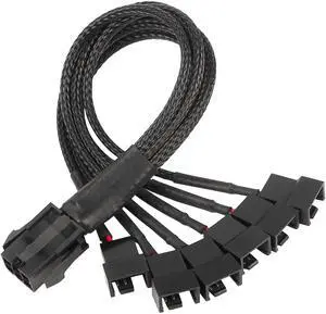 BUCIER 6 Pin PCI-E to 6 x 3Pin 4Pin PC Case Fan Sleeved Adapter Cable, 3/4Pin to 6 Pin Male Computer Cooler Cooling Fan Splitter Y Power Cable (Black 6 PIN to 6 x 3pin/4Pin)