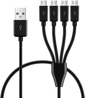 BUCIER 4-in-1 USB 2.0 A Male to Micro USB Male Charging Cord, Multi USB Data Sync Adapter, Splitter Cable (Black-0.5m-4 Micro)