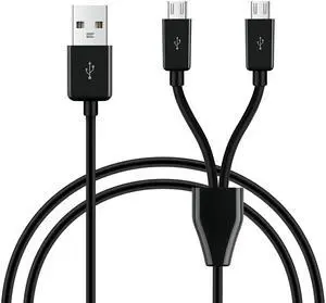 BUCIER Micro USB Splitter Cable,2 in 1 USB 2.0 A Male to Dual Micro USB Male Charging Cord Multi Micro USB Data Sync Adapter Cable Split Micro USB Connection Wire (Black-1m-2 Mrico)