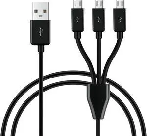 BUCIER 3-in-1 USB 2.0 A Male to Micro USB Male Charging Cord, Data Sync Adapter, Splitter Cable (Black-1m-3 Pack)