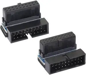 BUCIER Right Angled USB 3.0 20-pin Male to Female Extension Adapter, Desktop Motherboard 90 Degree Angled USB 3.0 19-Pin Motherboard Internal Header-Black 2PCS