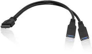 BUCIER 2 Port USB 3.0 A to 20 Pin Header Motherboard Cable, Y Splitter Cable Dual Port USB 3.0 A to 20 Pin Female Motherboard Header Adapter 25cm - Black