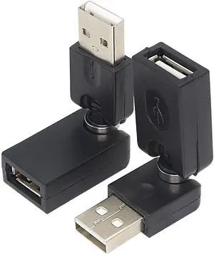 BUCIER Swivel USB Adapter, Rotatable USB 2.0 Type A Male to Type A Female Extension Connector 360 Degree Rotation Adjustable Right Angle Extension Adapter Converter(Black- 2 Pack)