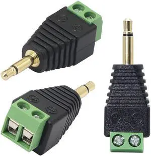 BUCIER 3.5mm Mono Male to 2 Pin Screw Terminal, 1/8 Inch Stereo TS Audio Plug Screw Block Solderless Balun Connectors for Headphone Headset and Earphone-3 Pack