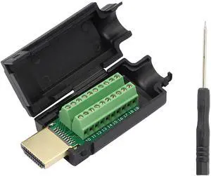 BUCIER HDMI Solderless Signals Terminal, Gold Plated HDMI Free Welding Connector Breakout Board with Breakout Plastic Cover,Screwdriver