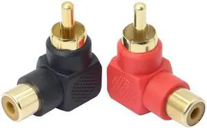 BUCIER 90 Degree RCA Adapter, RCA Male to Female Elbow Connectors,Gold-Plated Right Angle Adapter for Stereo Audio or AV Video-2pcs