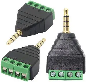 BUCIER 3.5mm 4 Screw Terminal Adapter, 1/8 Inch 4 Pole Stereo TRRS Audio Plug Solderless Converter for Headphone Headset and Earphone3-Pack