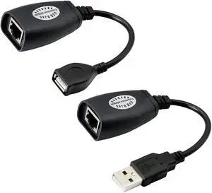 BUCIER 2Pack USB 2.0 to RJ45 Ethernet Extender Adapter Cable,Over Cat5/Cat5e /Cat6 Cable for Printer Mouse Keyboard-Black