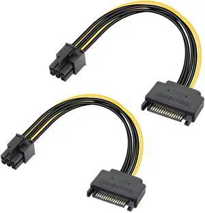 BUCIER SATA to 6 Pin PCIe Power Cable,Sata 15 Pin Male to 6 Pin PCI Express Graphics Video Card Power Cable for Host and Graphics Card-8inch(2PCS)
