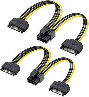 BUCIER SATA to PCIE Cable,Dual SATA 15pin to 8-pin(6+2 pin) PCI-E Power Cable Y Splitter Extension Cords for Graphics Video Card-7.4in-2 Packs