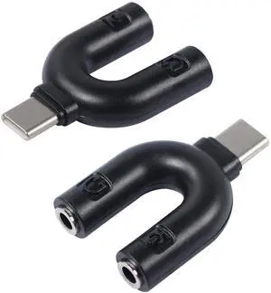 BUCIER USB C Audio Adapter, U Type USB Type-C External Stereo Sound Adapter, Headphone and Microphone Splitter Suitable for Windows and Android-Black/2Packs