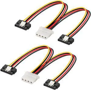 BUCIER 8In LP4 to Dual Latching SATA Power Y Cable Splitter, 4-pin IDE Female to 15pin Female Adapter for HHD/SSD/DVD RW/Hard drive-2PCS