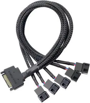 BUCIER SATA Cooler Fan Adapter Cable - 15 Pin to 3/4 Pin Fan Splitter - 1.1Ft (Black - 1 to 5)