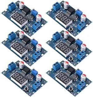 BUCIER LM2596 DC-DC Buck Power Converter Module, Adjustable Voltage Regulator 4-40V to 1.25-37V Buck Converter with LED Voltmeter Display (Pack of 6)