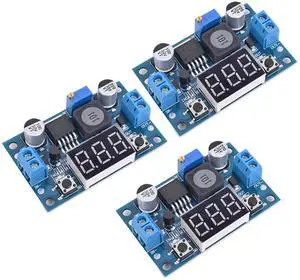 BUCIER LM2596 Adjustable DC-DC Step-Down Buck Converter Module with LED Voltmeter Display, Voltage Regulator 4.0-40V Input to 1.25-37V Output Power Supply Module (Pack of 3)