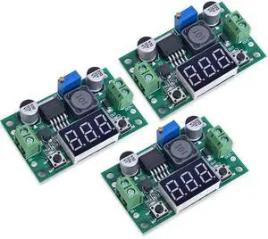 BUCIER 3PCS LM2596 DC-DC Buck Power Converter Module, Adjustable Voltage Regulator 4-40V to 1.25-37V Buck Converter with LED Voltmeter Display