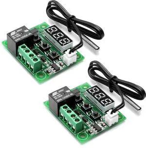 BUCIER 2pcs W1209 12V DC Digital Temperature Controller Board Micro Digital Thermostat -50-110°C Electronic Temperature Temp Control Module Switch with 10A One-Channel Relay and Waterproof