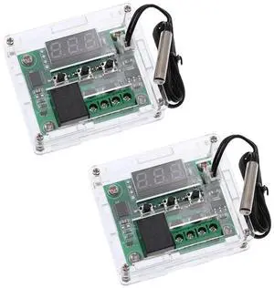 BUCIER 2pcs W1209 with Case 12V DC Digital Temperature Controller Board Micro Digital Thermostat -50-110°C Electronic Temperature Temp Control Module Switch with 10A One-Channel Relay and Waterproof
