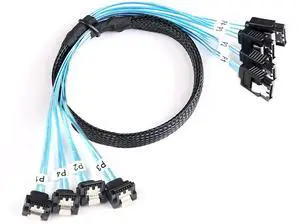 BUCIER SATA-III Cable:0.5M, 4Pcs/Set Thin 90-Degree SATA Right-Angle Cable SAS 6Gbps Data Angled to Straight for Server-Raid Computer SDD HDD CD DVD Drives (1.6FT)