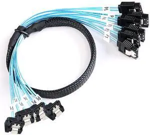 BUCIER SATA-III Cable: 0.5M 6Pcs/Set Thin 90-Degree SATA Cable Right-Angle to Straight 6Gbps Data Bundled for Server, Raid, SSD, HDD, CD, DVD Drives (1.6FT)