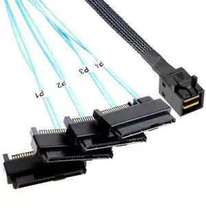 BUCIER Mini-SAS to SAS-Cable: 0.5M SFF-8643 to SAS SFF-8643 to SFF-8482 Connector 4X SFF-8482 with SATA Power Adapter Cable (1.6FT)