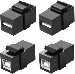 BUCIER USB B to USB A Panel Mount Adapter Keystone Insert Solderless Socket Connector USB2.0 Type B Female to Type A Female Keystone Coupler Wall Outlet Jack Adapter for PC Printer Scanner - 4PCS
