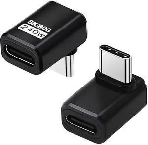 BUCIER USB C 90 Degree Adapter [240W 80Gbps 8K@60Hz], 90 Degree USB C Adapter Compatible with Thunderbolt 5 Cable, Type-C Extender for Steam Deck, MacBook, Smart Tablet & Phone 2 Pack