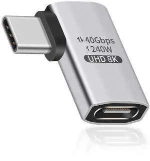 BUCIER 240W Right Angle USB-C Adapter, 40Gbps USB C 90 Degree Adapter Male to Female with 8K@60Hz Video Compatible for Thunderbolt 3/4, Switch, MacBookPro/Air, ipad and More Type C Devices (1 Pack)