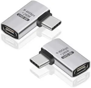 BUCIER 240W Right Angle USB C Adapter, 40Gbps USB C 90 Degree Adapter Male to Female with 8K 60Hz Video ompatible for Thunderbolt 3/4, Switch, MacBookPro/Air, ipad and More Type C Devices (2 Pack)