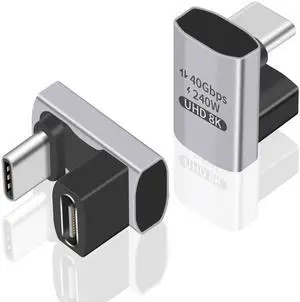 BUCIER USB C 180 Degree Adapter 240W PD, 8K@60Hz, 40Gbps,180 Degree USB C Female to Male Adapter Connector for Thunderbolt 4, Thunderbolt 3, Switch, Laptop, Tablet, Phone and More 2 Pack