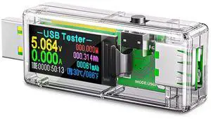 USB 3.0 Tester, BUCIER IPS Color Display Digital Multimeter Voltmeter Current and Voltage Monitor, DC 5.1A/30V/150W Power Meter Tester, Test Speed of Chargers, Cables, Capacity of Power Banks-Clear