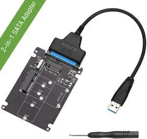 M.2 or mSATA to SATA 3.0 Adapter 2-in-1 NGFF to mSATA Converter Reader Card with SATA Cable Converter as Portable Flash Drive External 2.5 inch Hard Drive,Support Full SATA or NGFF B/B+M Key SSD